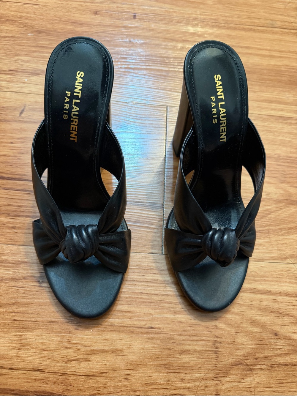 Saint Laurent Black Leather Knot Slide Sandals